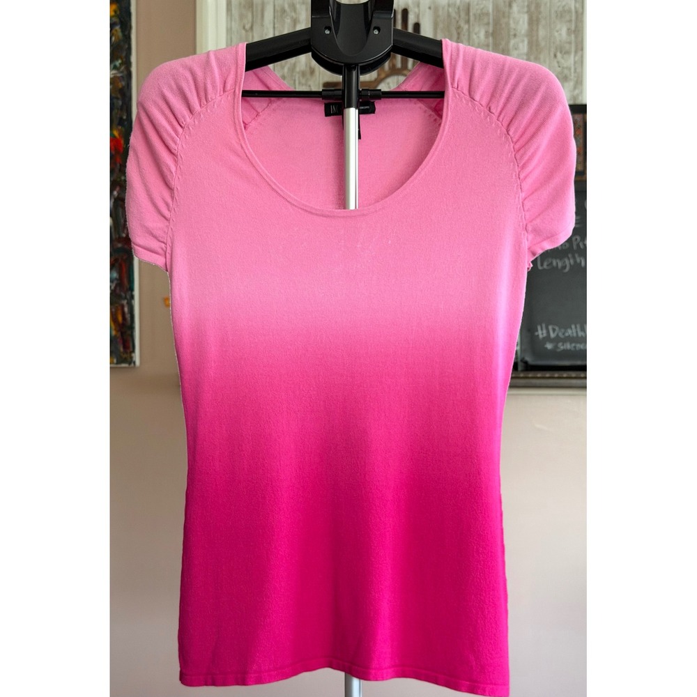 INC International Concepts Pink Ombre Coquette Fitted Puff Sleeve Knit Top M
